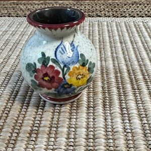 Floral Ceramic Vase with Red and Blue Accents 504 on the bottom Mini